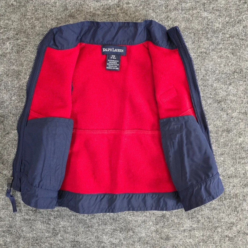 Ralph Lauren Kids Red Fleece Vest‎ 3-12 Months Small Full Zip Up Pockets